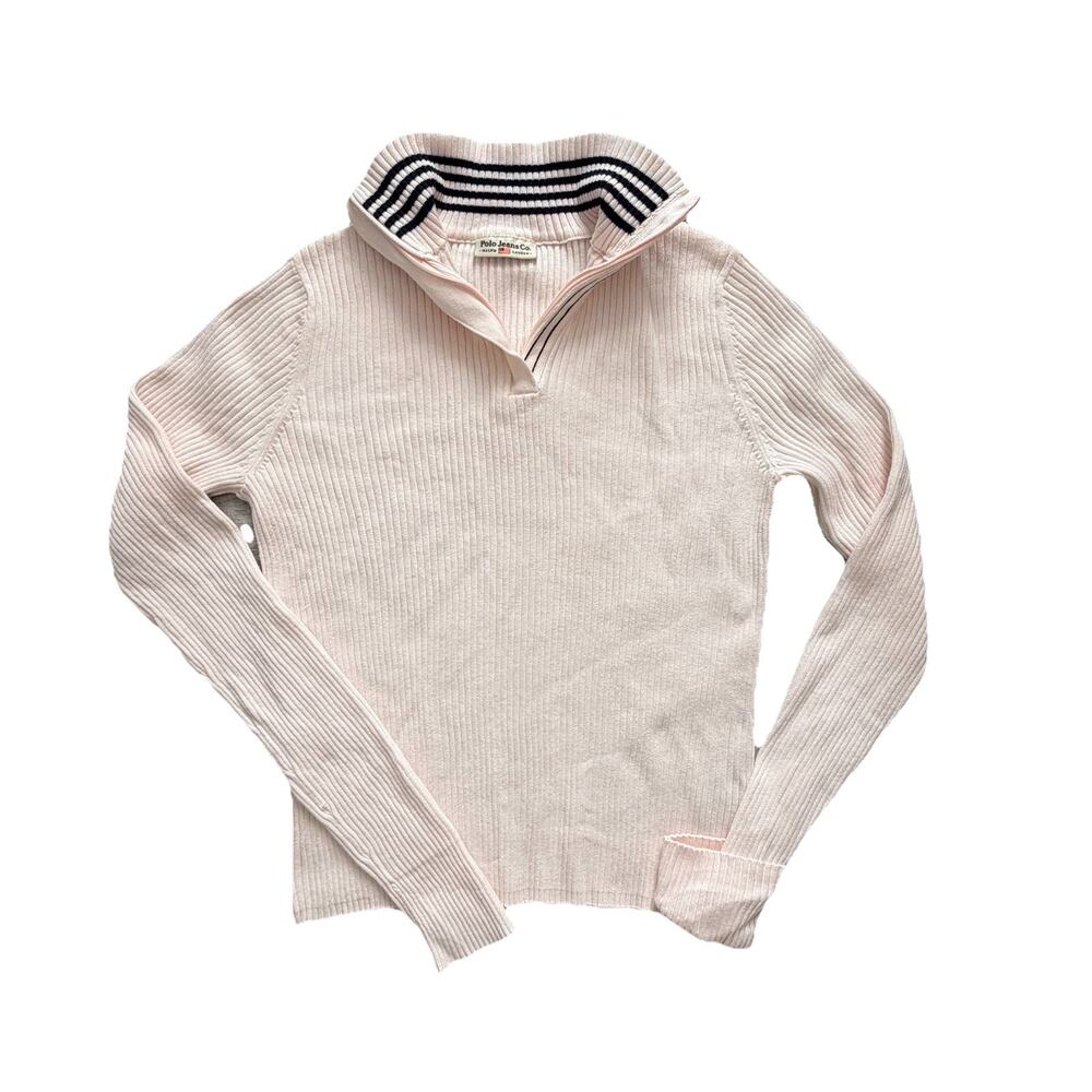 Vintage Polo Jeans Co. Ralph Lauren Baby Pink Half Zip Ribbed Top Shirt L